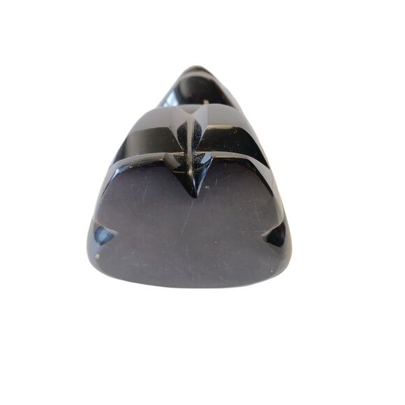 Gold Sheen Black Obsidian Stone 5-5/8"h Mayan Aztec Carved Seated Man Figure - Picture 8 of 8